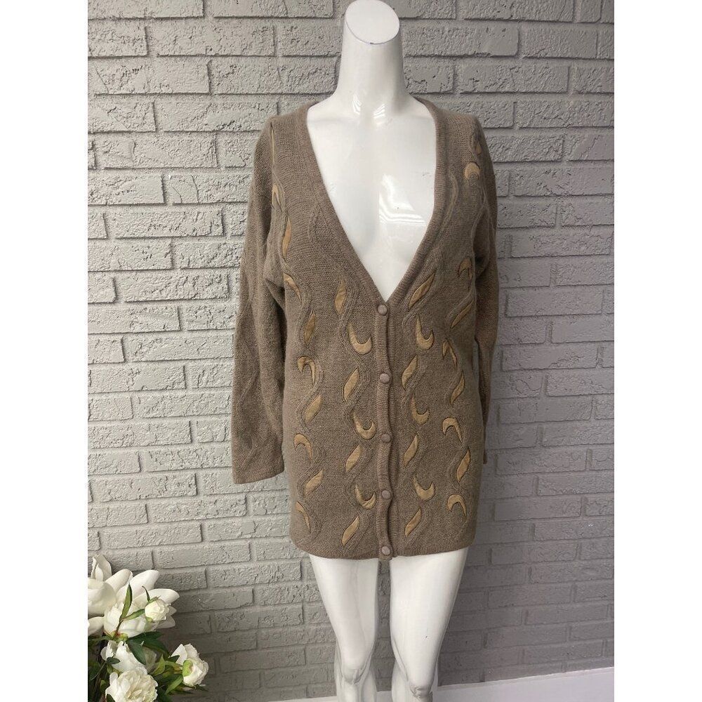 Vintage Paul Alexander Brown Wool Silk Button Front Sweater / Cardigan Size L